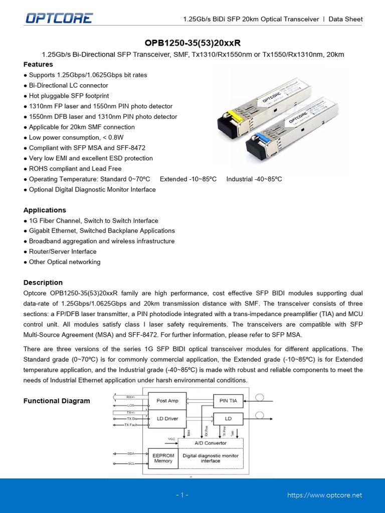 OPB1250-355320xxR DS | Download Free PDF | Telecommunications | Electronics