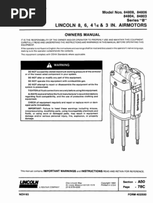 LINCOLN Model Nos 84808 84806 84804 84803 | PDF | Pump | Piston