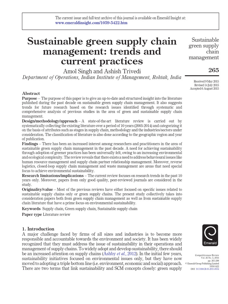 Sustainable Green Supply Chain Pdf Supply Chain Management