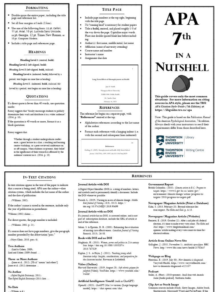 APA 7th In A Nutshell PDF Citation Apa Style