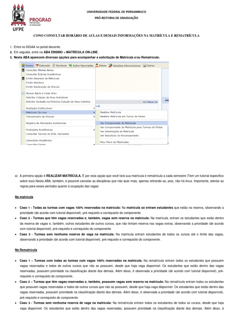 Matrícula e Rematrícula na UFPE: Guia Completo | PDF | Ensino Superior ...