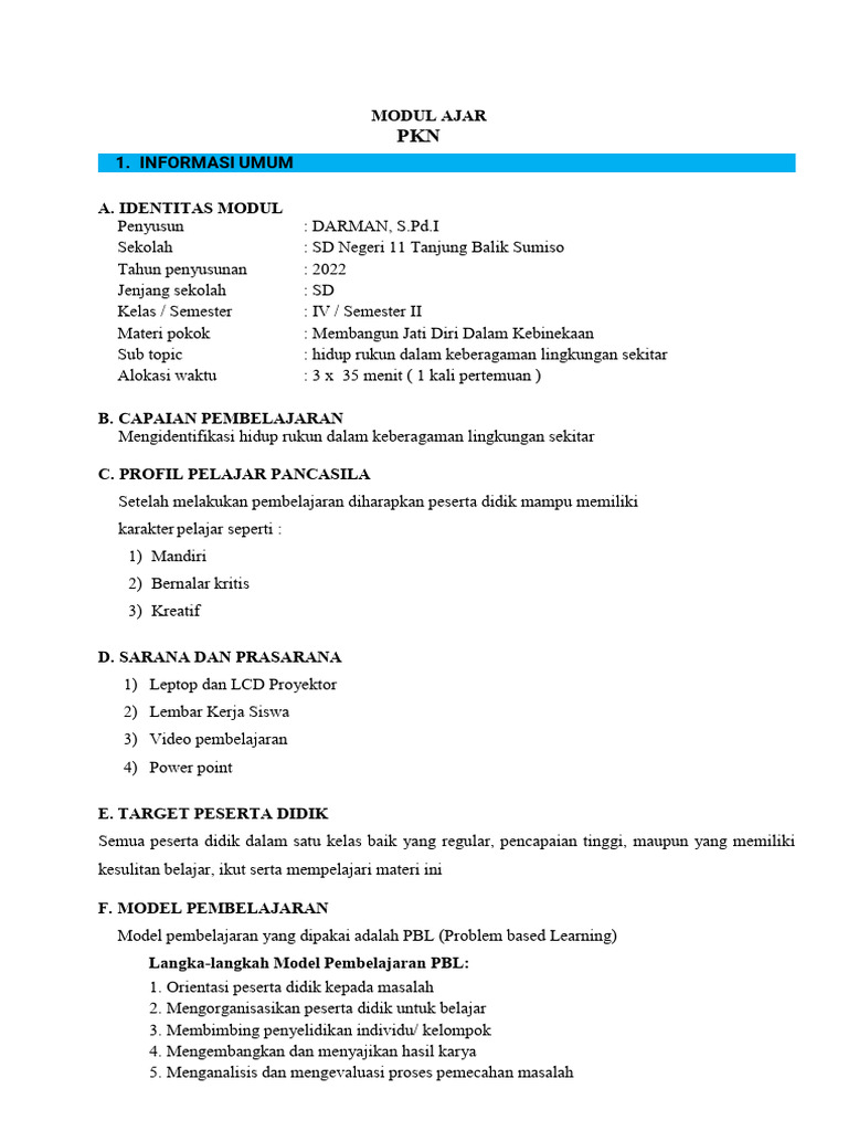 Modul Ajar PKN: Hidup Rukun dalam Keberagaman | PDF