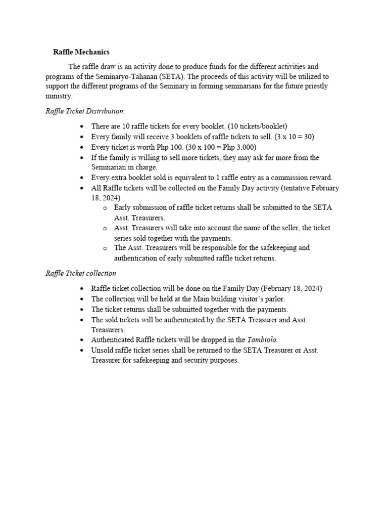 Raffle Mechanics for SETA Fundraising | PDF