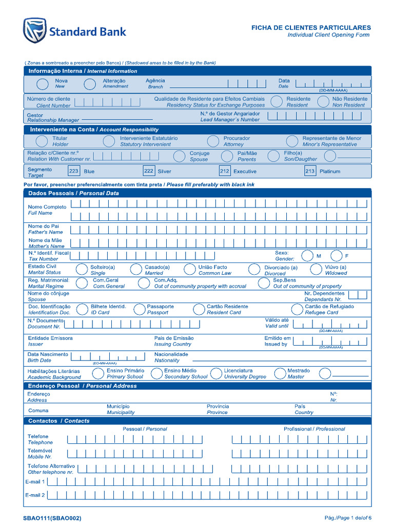 Abertura De Conta New Application Form PDF