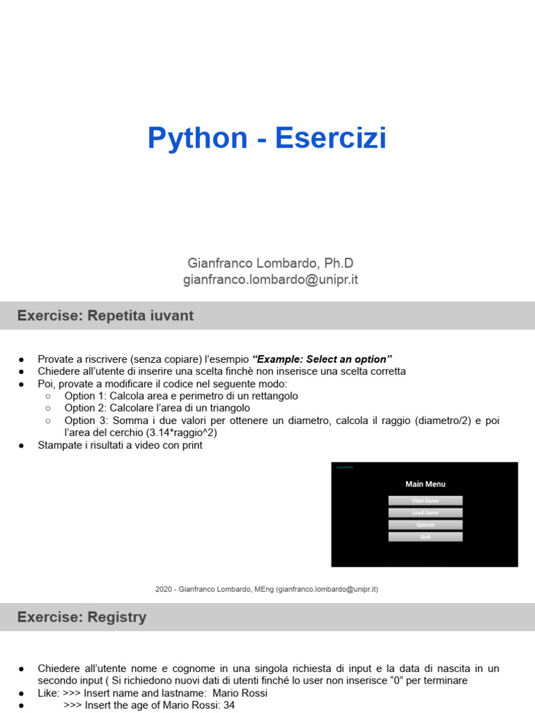 FF - INF-LOG - Esercizi e Lez Python | PDF