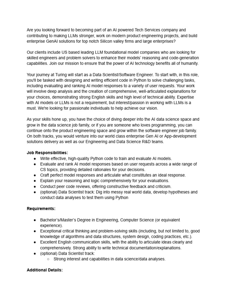 Software Engineer Role at Turing | PDF | Artificial Intelligence ...