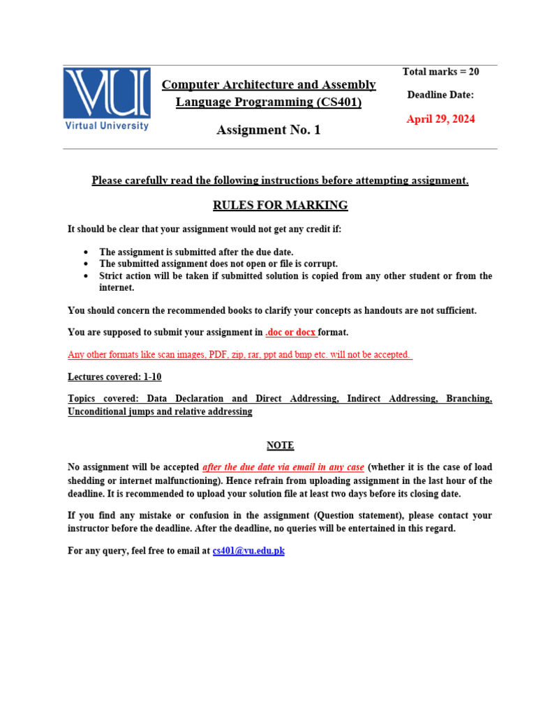 Spring 2024_CS401_1 PDF Assembly Language Computer Engineering
