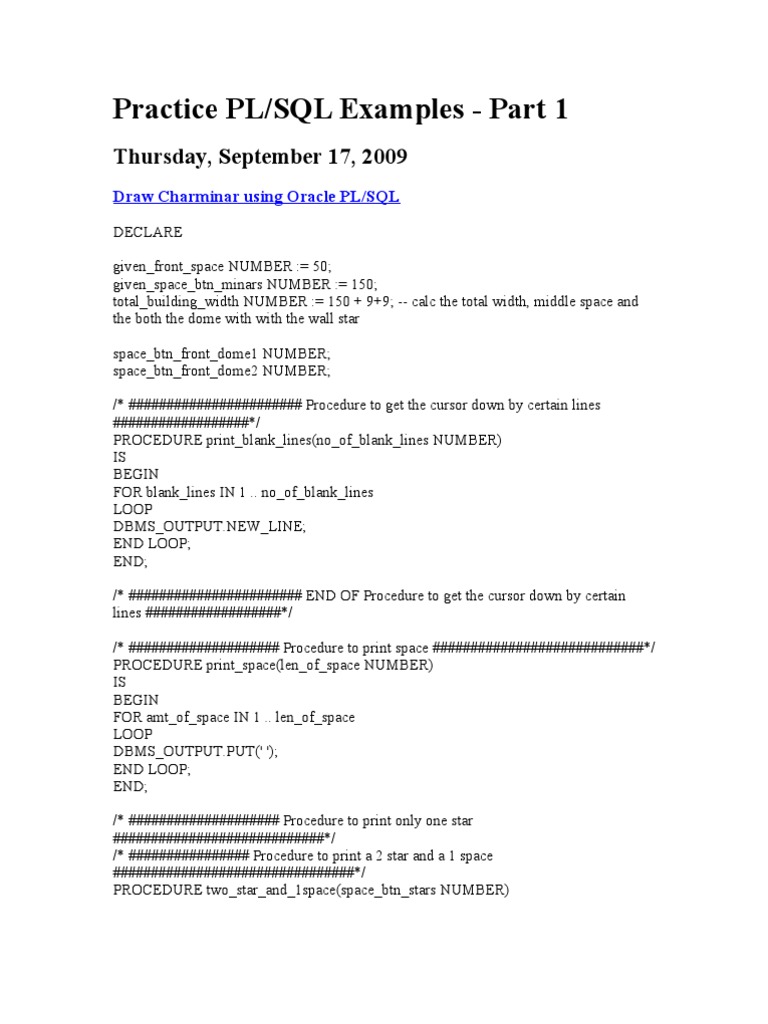 Practice PL/SQL Examples - Part 1: Thursday, September 17, 2009 | PDF ...