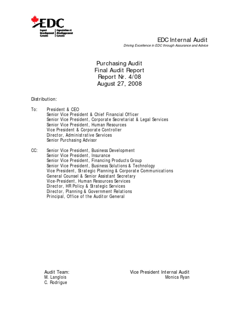 EDC Purchasing Audit Report 2008 | PDF | Internal Audit | Procurement