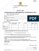 Zahtjev Za Izdavanje Lista Neporketnosti-Posjedovnog Lista