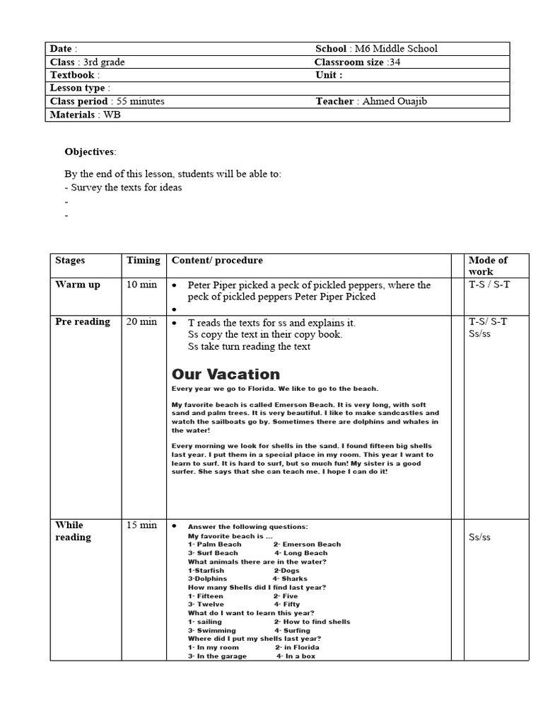 6 Reading Lesson Plan | PDF