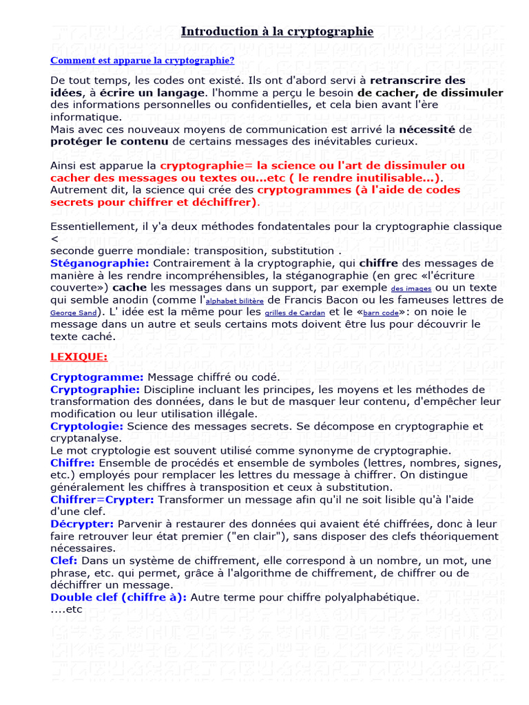 Histoire et principes de la cryptographie | PDF | Cryptage | Cryptographie