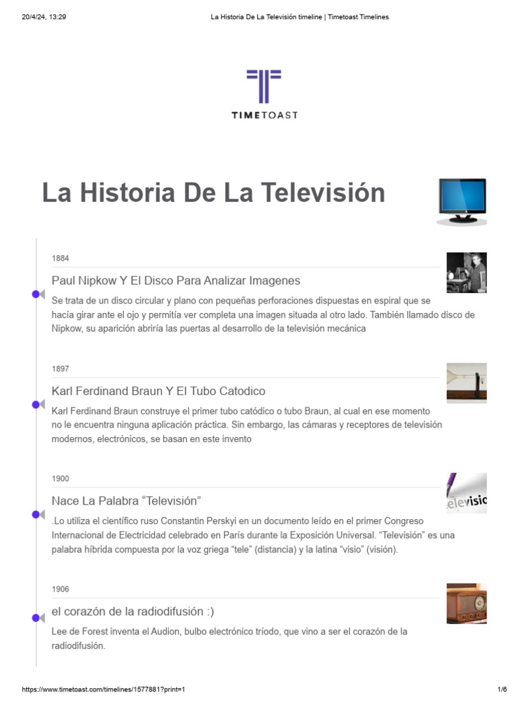 La Historia De La Televisión timeline _ Timetoast Timelines | PDF ...