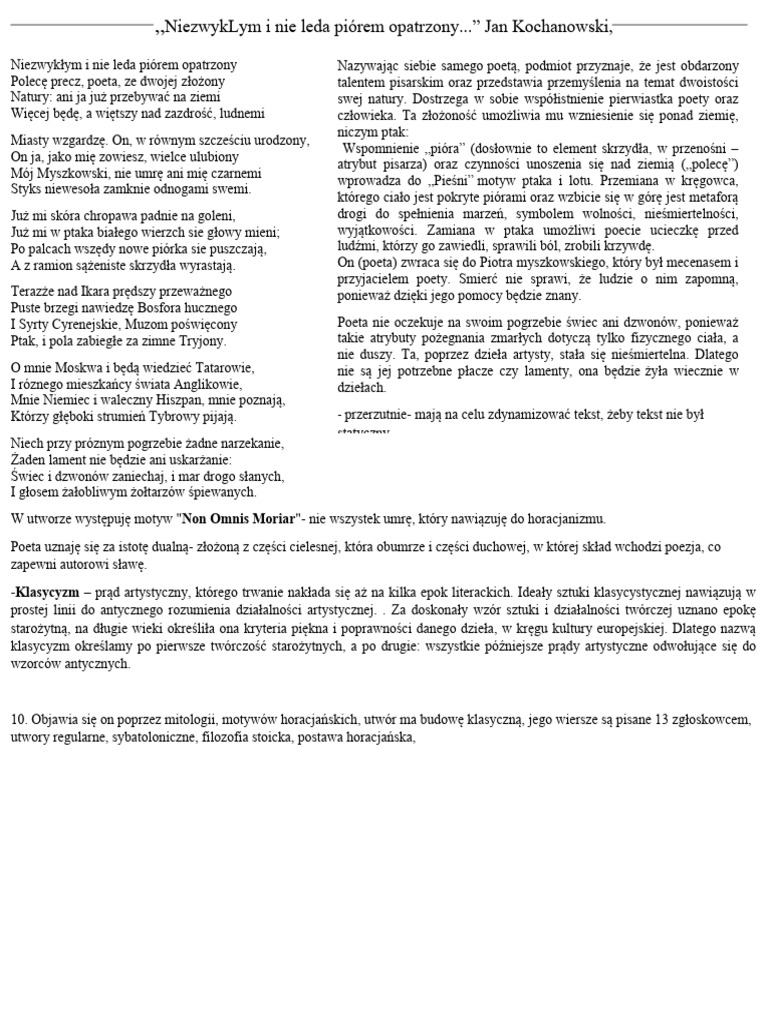 Niezwykłym I Nie Leda Piórem Opatrzony Interpretacja