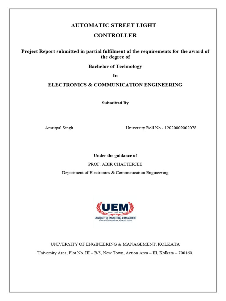 Automatic Street Light Controller Project | PDF | Engineering