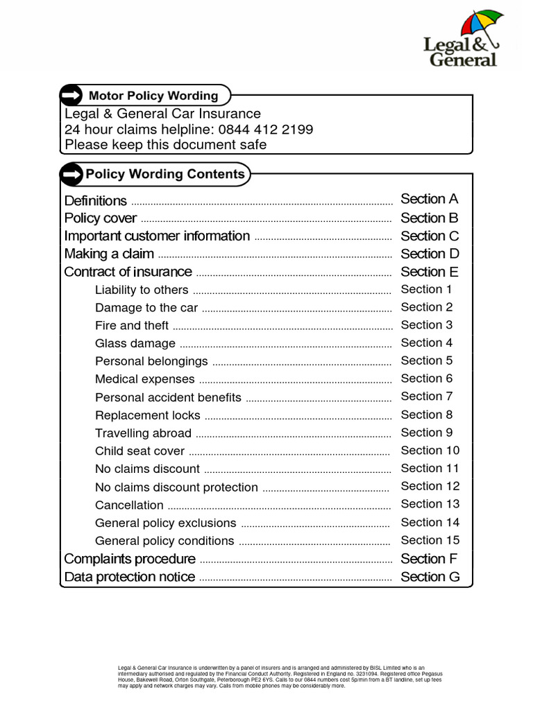 Legal & General Car Insurance Policy Guide | PDF | Vehicle Insurance ...
