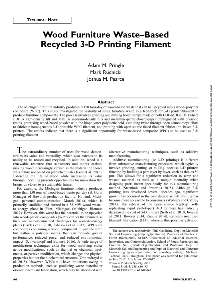 Recycled Wood Filament for 3D Printing | PDF | 3 D Printing | Extrusion
