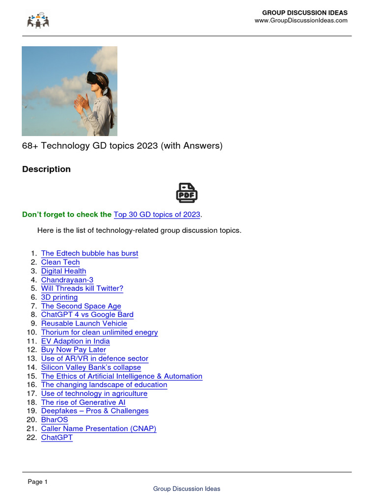 68+ Technology GD Topics 2023 (With Answers) | PDF | Artificial ...