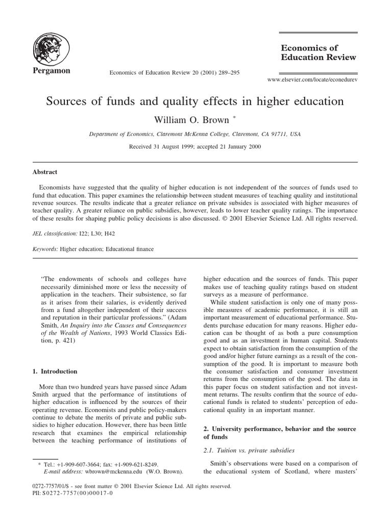 Sources of Funds and Quality Effects in Higher Education | PDF ...
