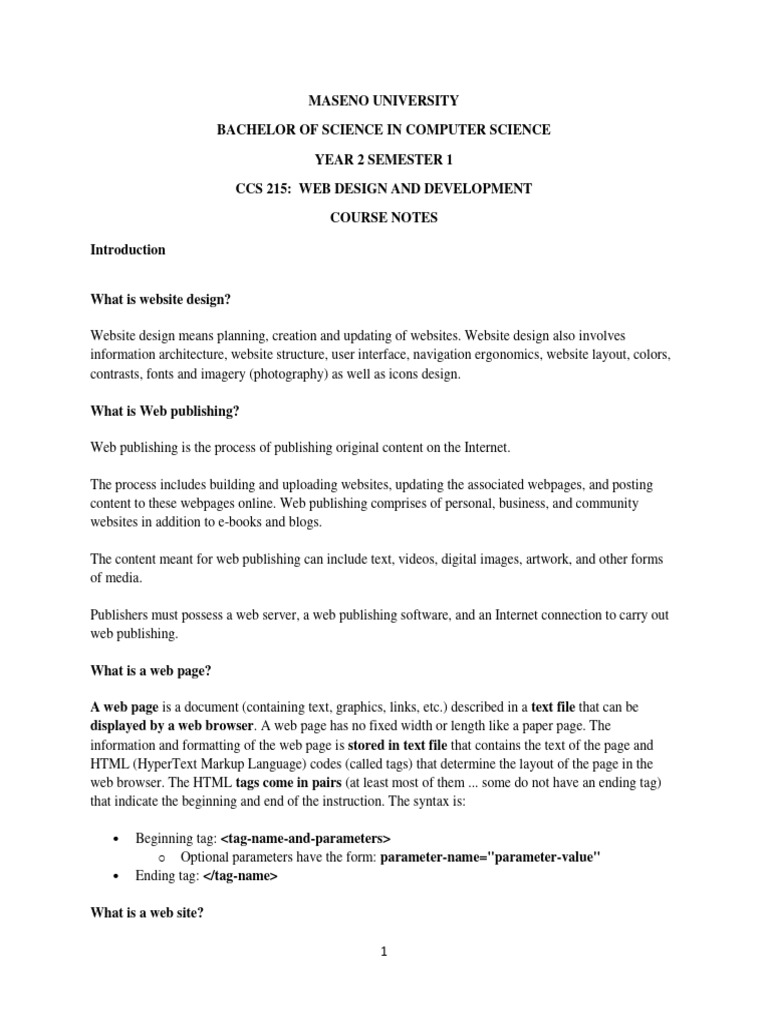 Web Design and Development Notes | PDF | World Wide Web | Internet & Web