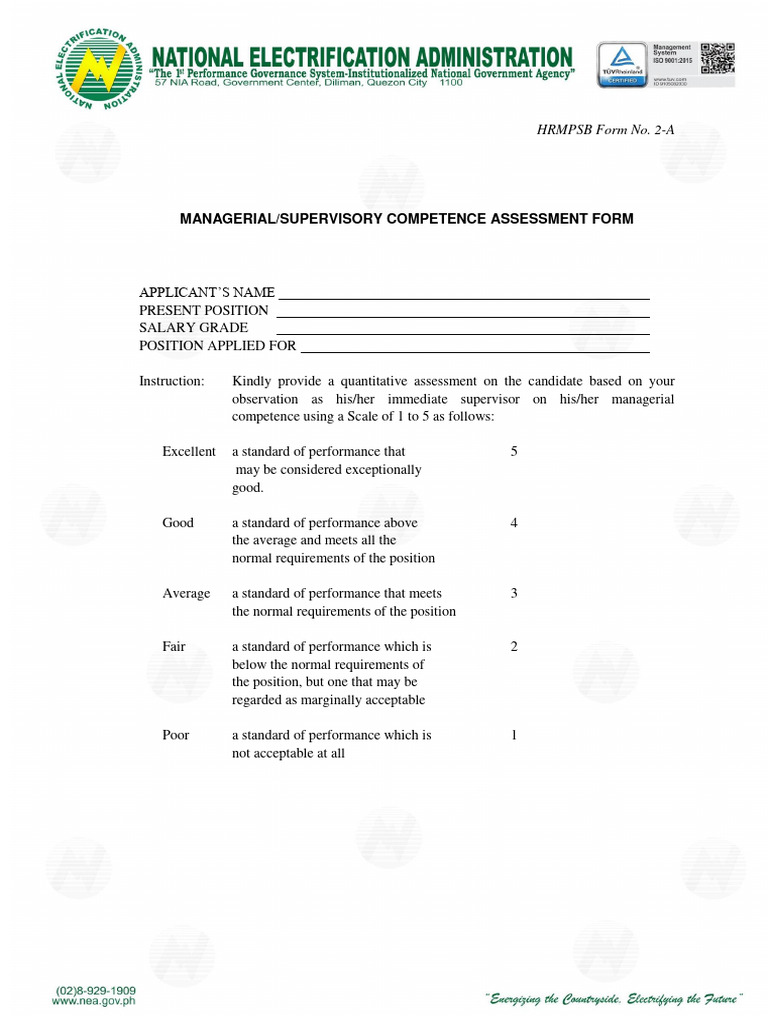 Managerial Competence Assessment Form | PDF | Attitude (Psychology ...