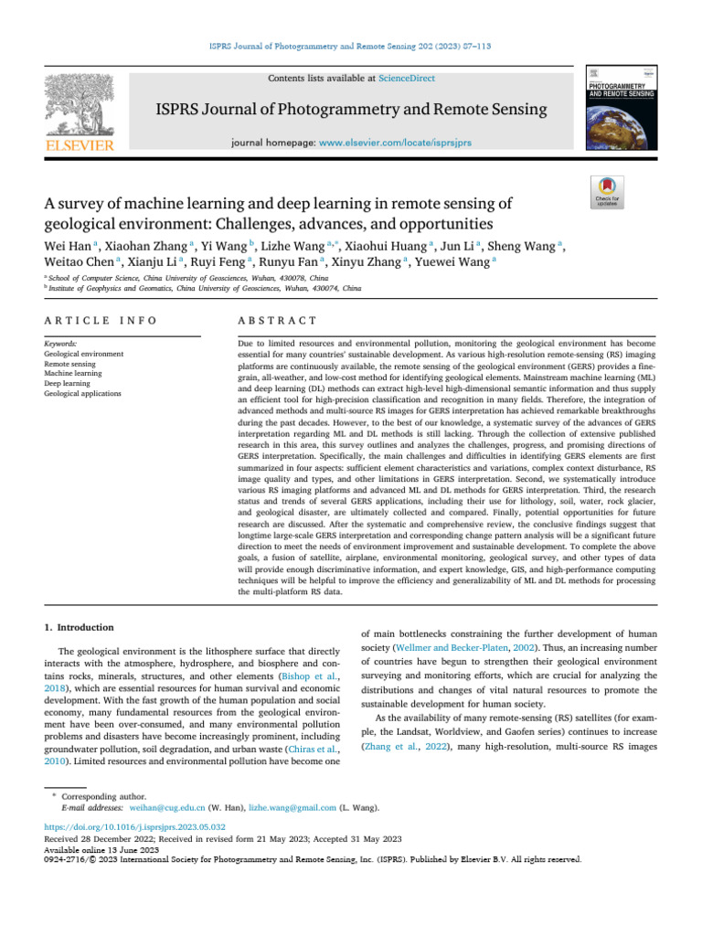 Remote Sensing in Geology: Advances | PDF | Machine Learning | Remote ...