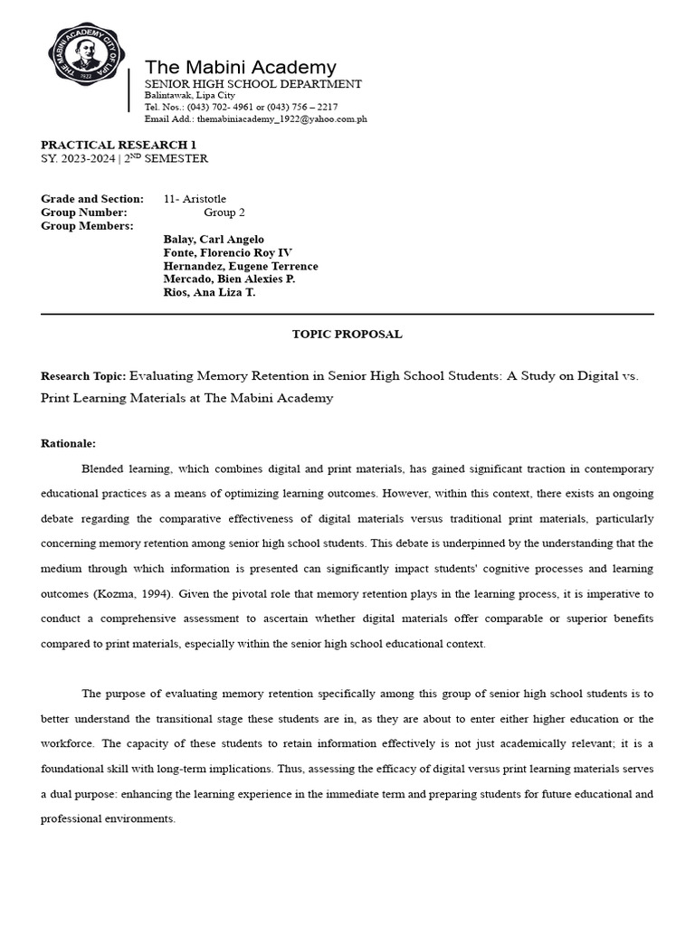 2 Topic Proposal Template | PDF | Learning | Memory