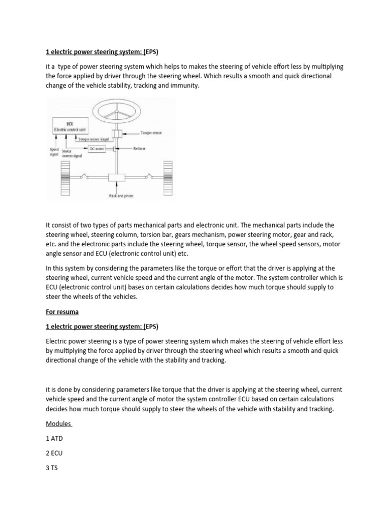 Electric Power Steering System Overview | PDF | Steering | Vehicles