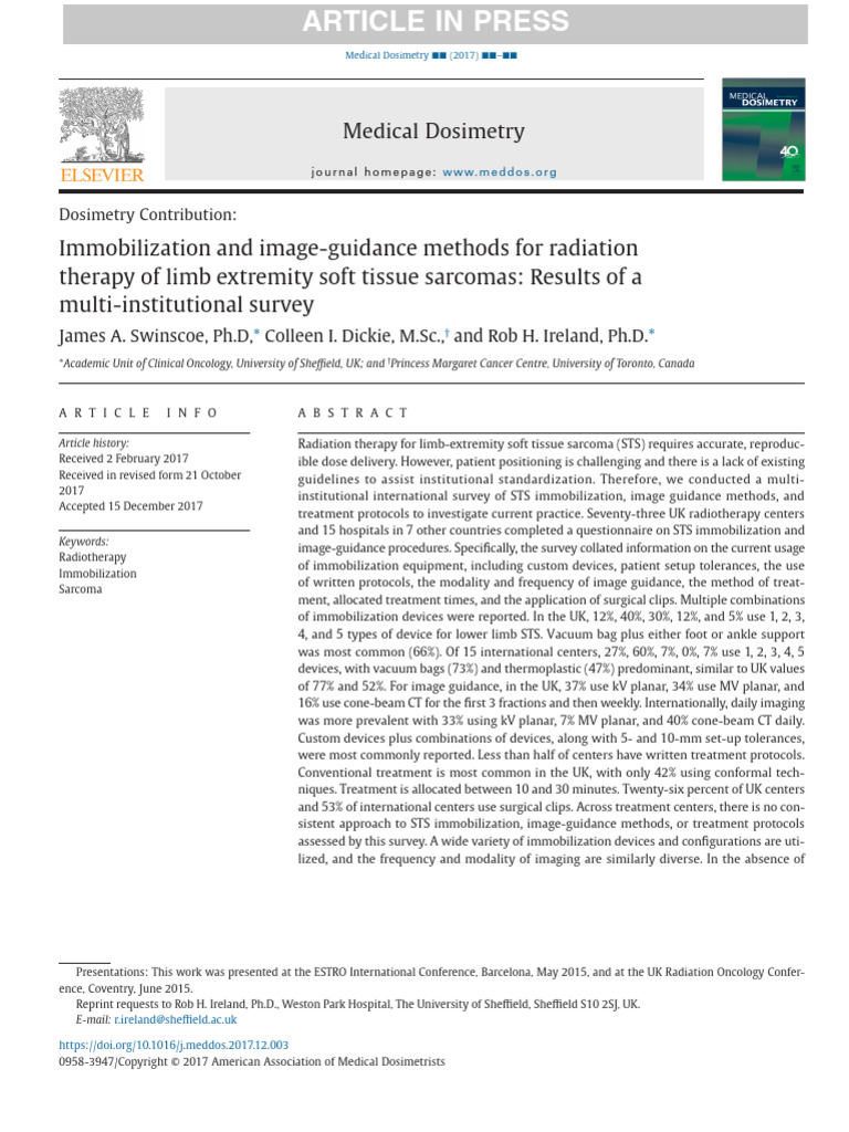 swinscoe2018 | PDF | Radiation Therapy | Dosimetry