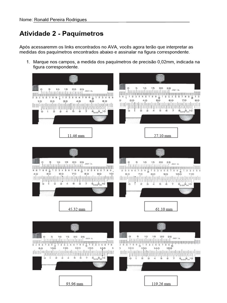 Medidas de Paquímetros para Estudantes | PDF