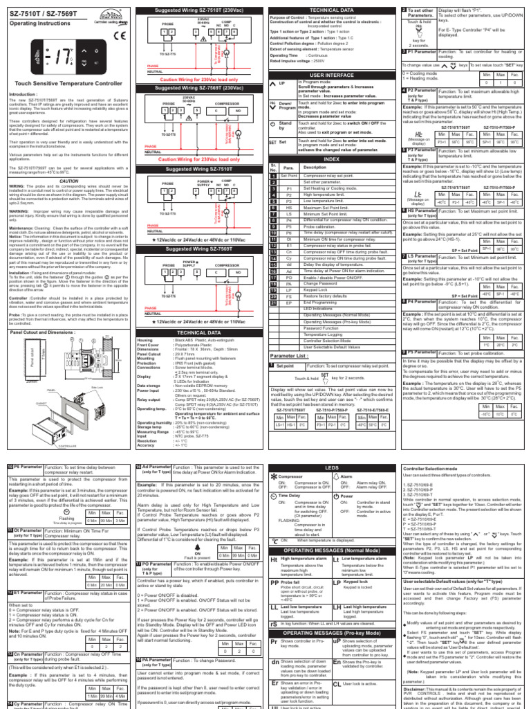 SZ-7510T/7569T Controller Manual | PDF | Relay | Temperature