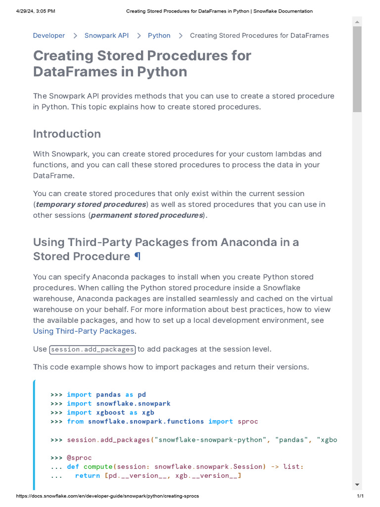 Creating Stored Procedures for DataFrames in Python _ Snowflake ...