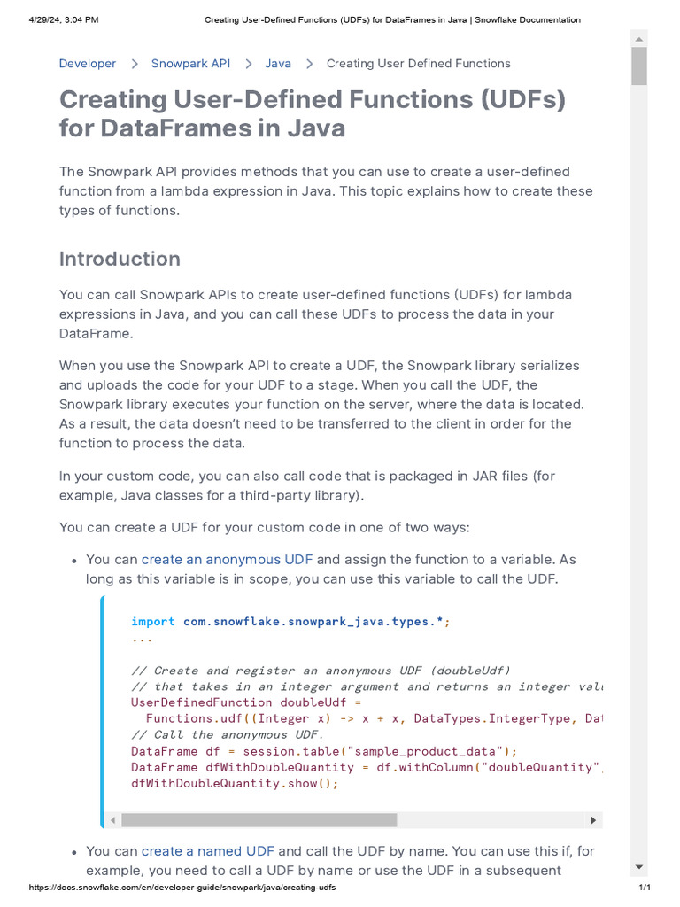 Creating UserDefined Functions (UDFs) for DataFrames in Java _ Snowflake Documentation PDF