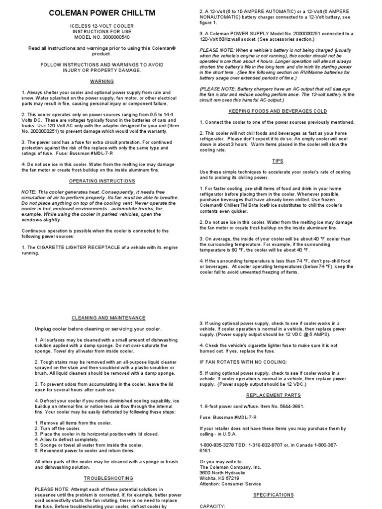 fuse for coleman cooler