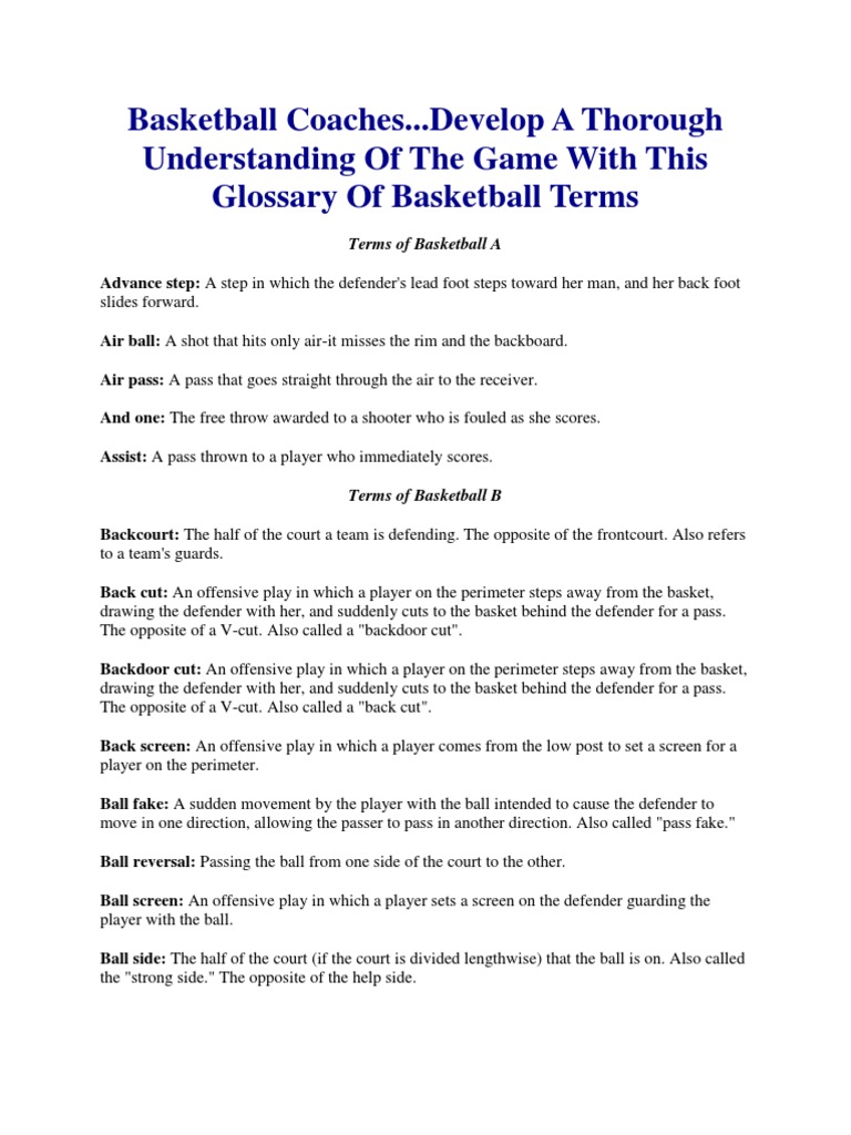 Basketball Terms Glossary for Coaches | PDF | Basketball Positions | Gaming