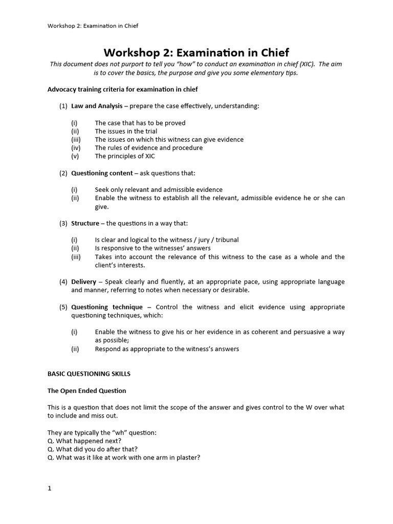 Basics of Examination in Chief | PDF | Question | Witness