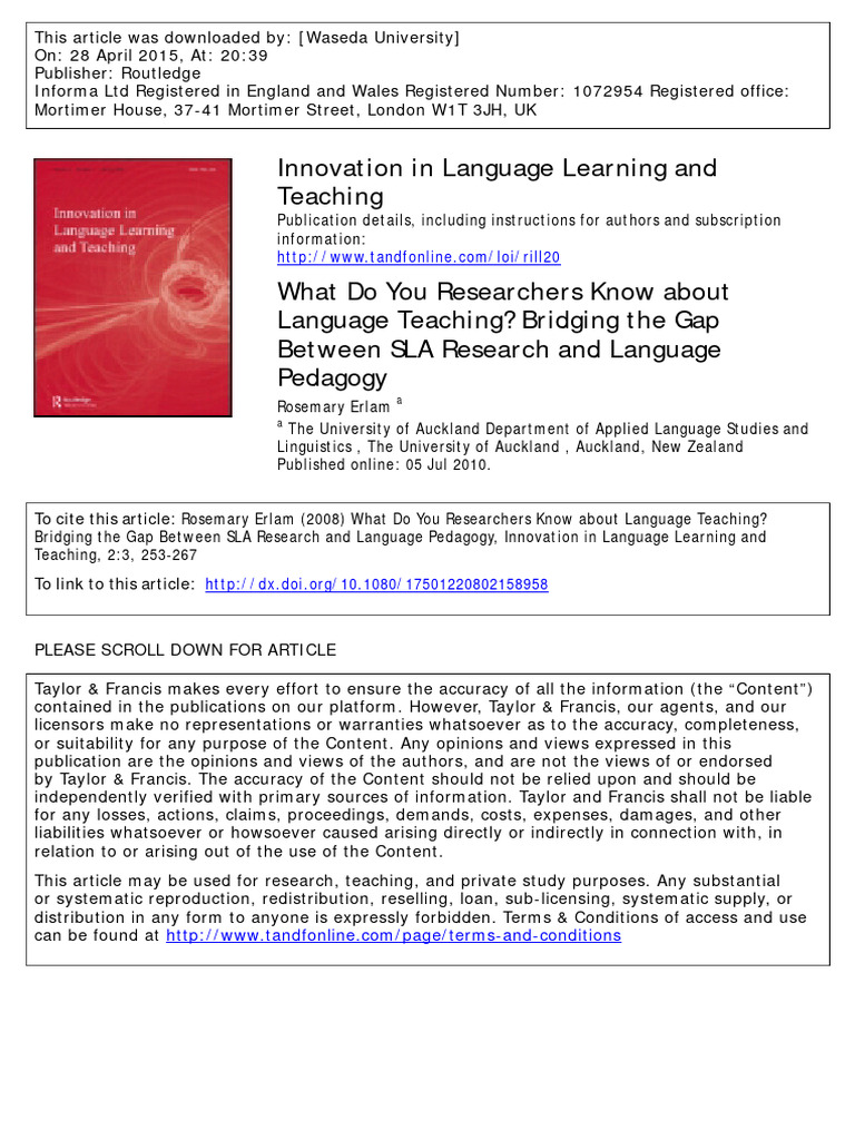 Bridging SLA Research and Language Teaching | PDF | Second Language ...