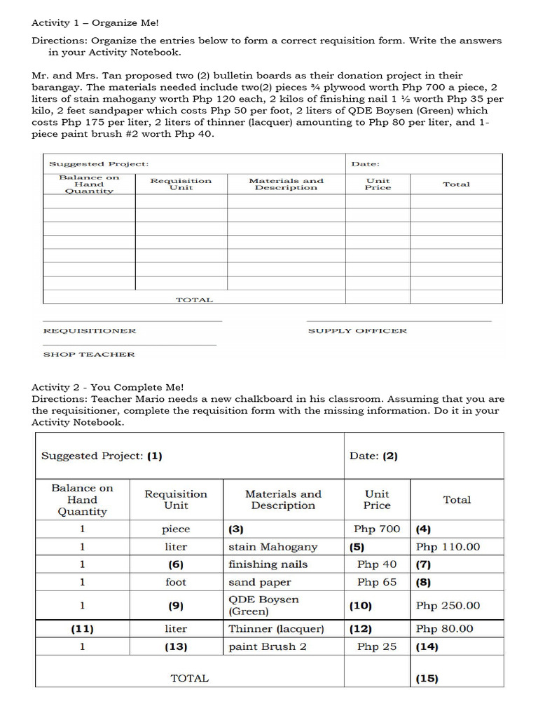 Eco Requisition Form Activity Guide | PDF