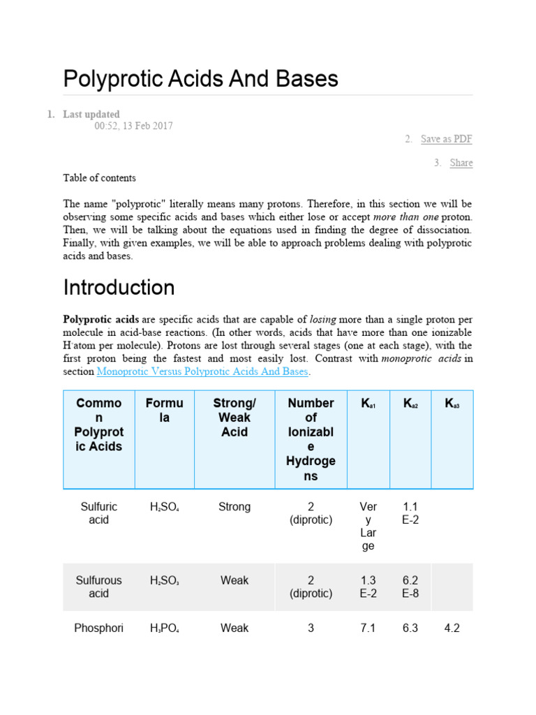 Polyprotic Acids And Bases | PDF | Acid | Acid Dissociation Constant