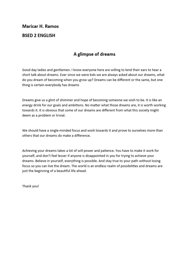 A Glimpse into Our Dreams | PDF