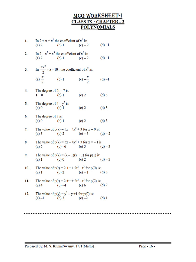 Polynomial Class 9
