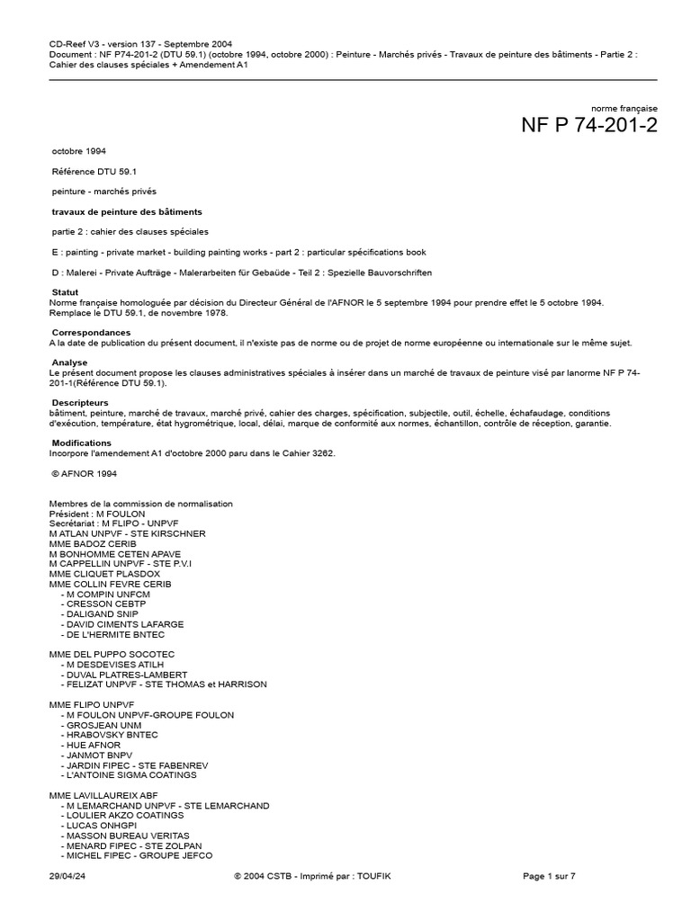 Clauses spéciales DTU 59.1 Peinture | PDF | Peinture | Code de la ...