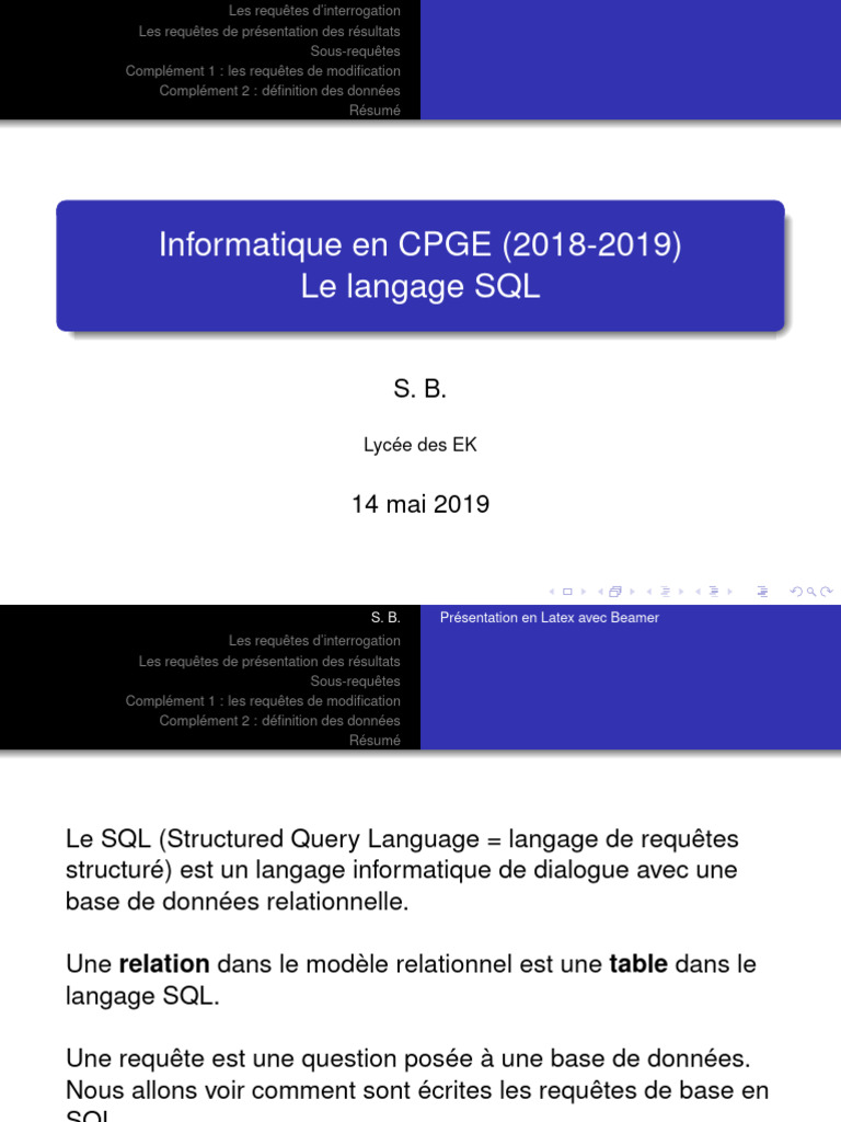 Introduction aux requêtes SQL | PDF | SQL | Base de données relationnelle