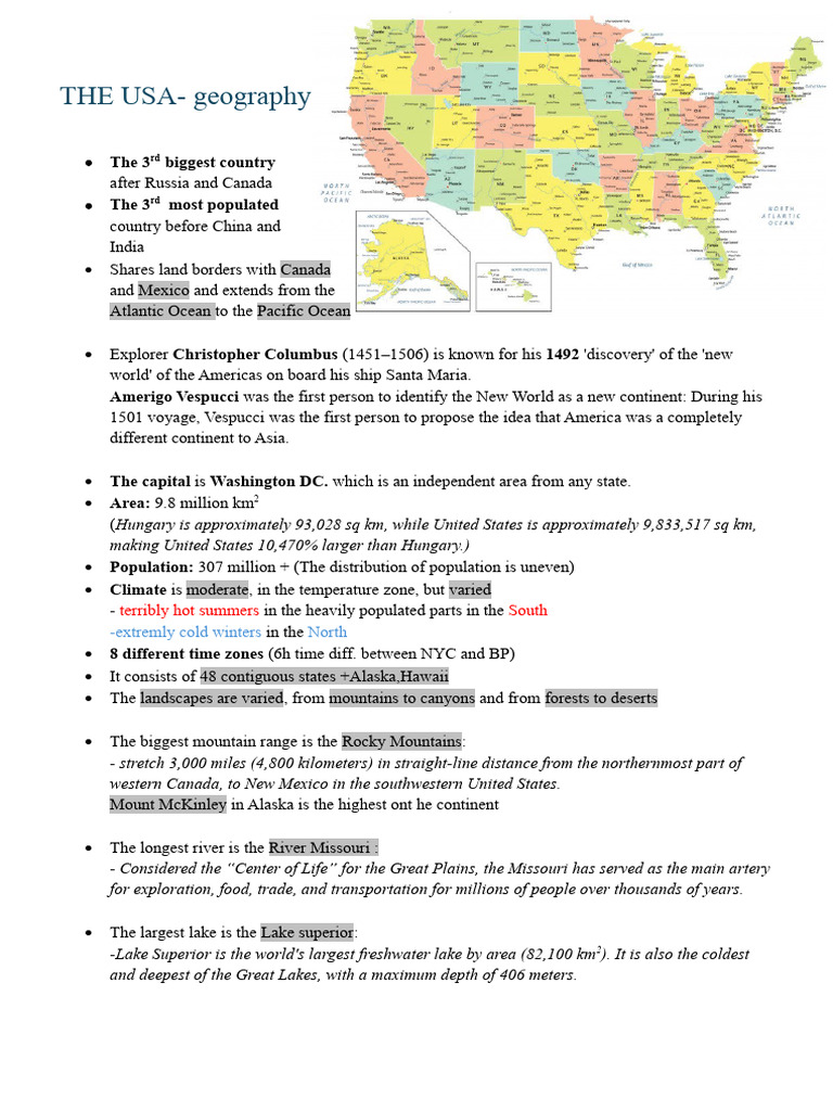 The Usa Geography Download Free Pdf New York City Washington