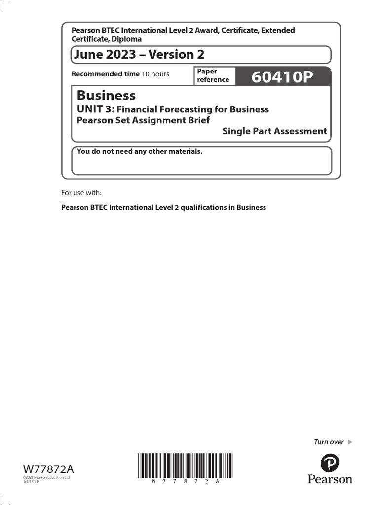 BTEC Unit 3: Financial Forecasting Guide | PDF | Finance & Money Management