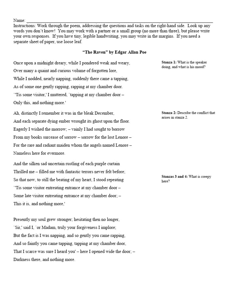"The Raven" by Edgar Allan Poe Stanza 1 What Is The Speaker PDF