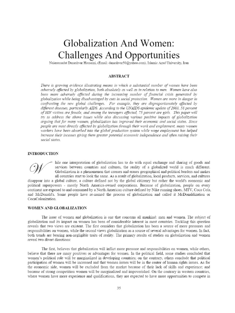 View of Globalization and Women - Challenges and Opportunities | PDF