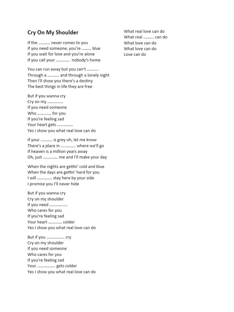 NO 38 CRY ON MY SHOULDER intelligence overview