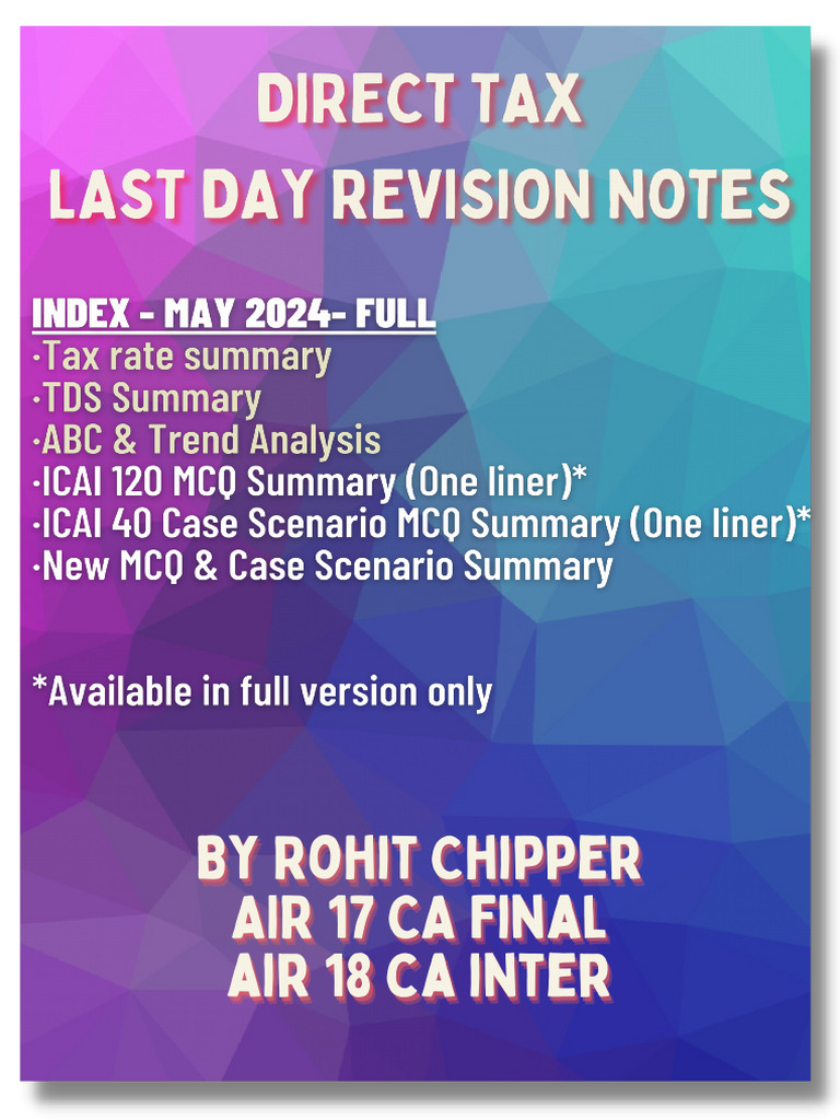 DT Last Day Revision Notes May 2024 | PDF | Capital Gains Tax | Tax ...