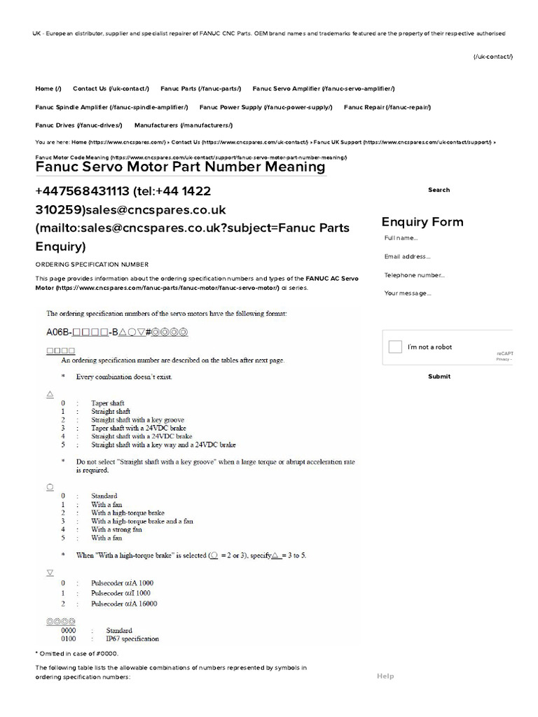Fanuc Servo Motor Part Number Meaning PDF Servomechanism